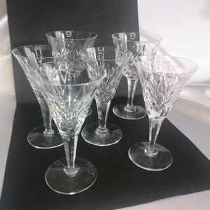 6 x Vintage Stuart Crystal Hexagon Column Wine Glasses England, T:4.5”, Stamped